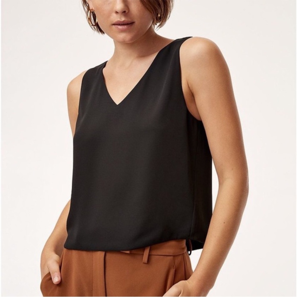 Babaton Pelly Silk Tank (V-Neck, Black)